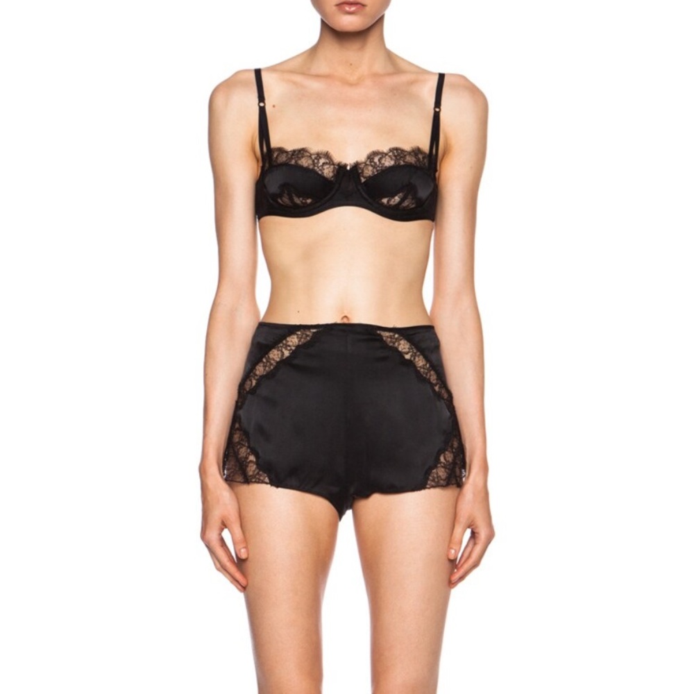 Kiki de Montparnasse Lace Inset Highwaisted Silk-Blend Shorts Black Small NWOT